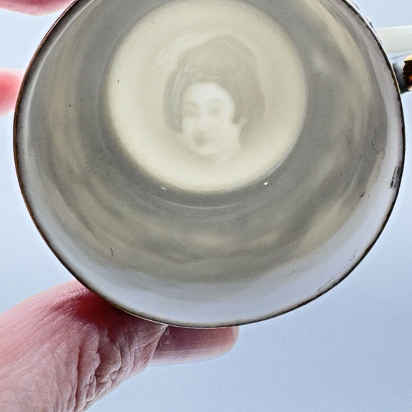 Vintage Geisha Lithophane Dragonware Small Teacup & Saucer Moriage Black Japan - Picture 11 of 16